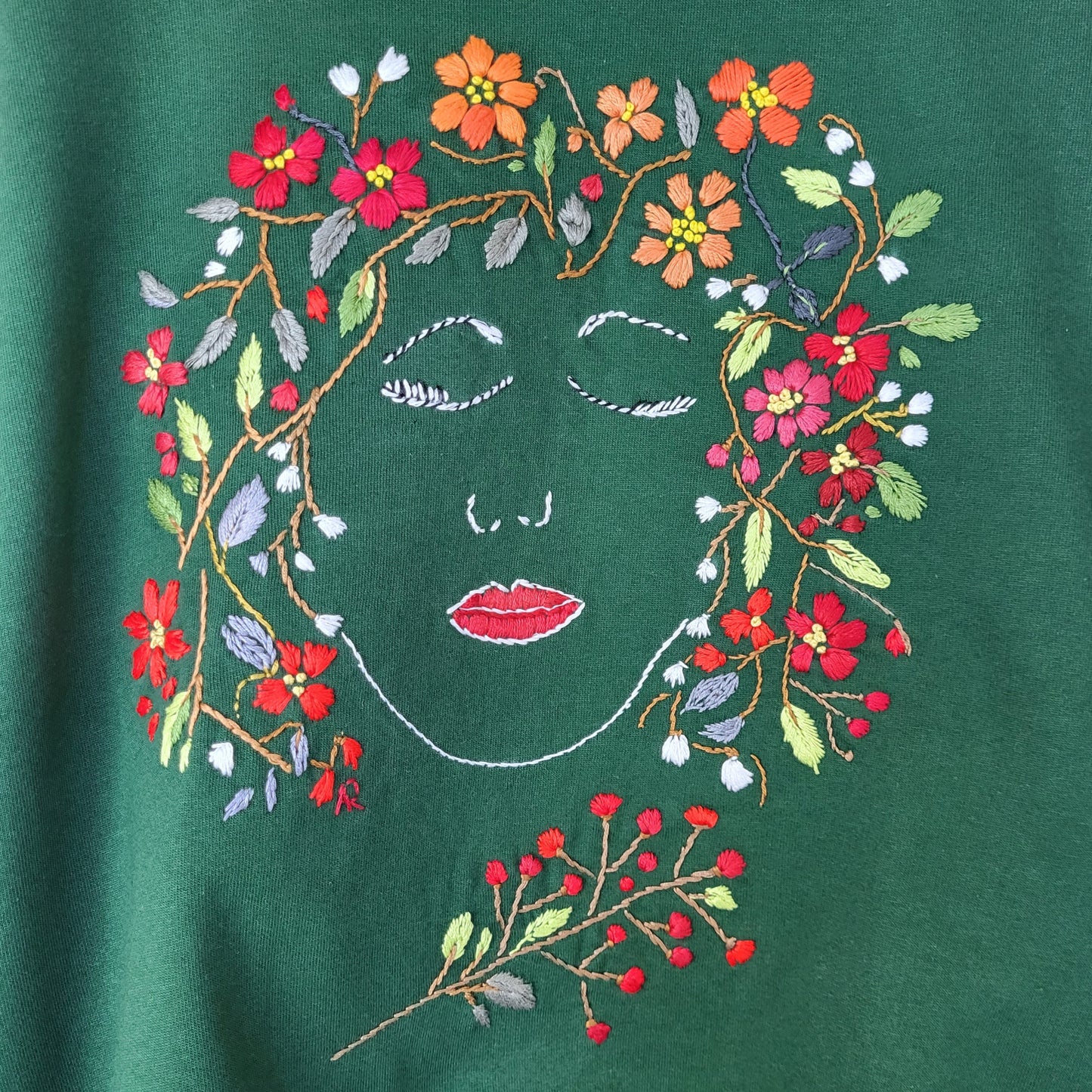 Anne Marie Roth, Stickerei, Kunst, Künstlerin, Female Artist, Fashion, Berlin , Kunstmarkt, Unique Artwear, Designer Clothing, Blue Sweatshirt, Organic