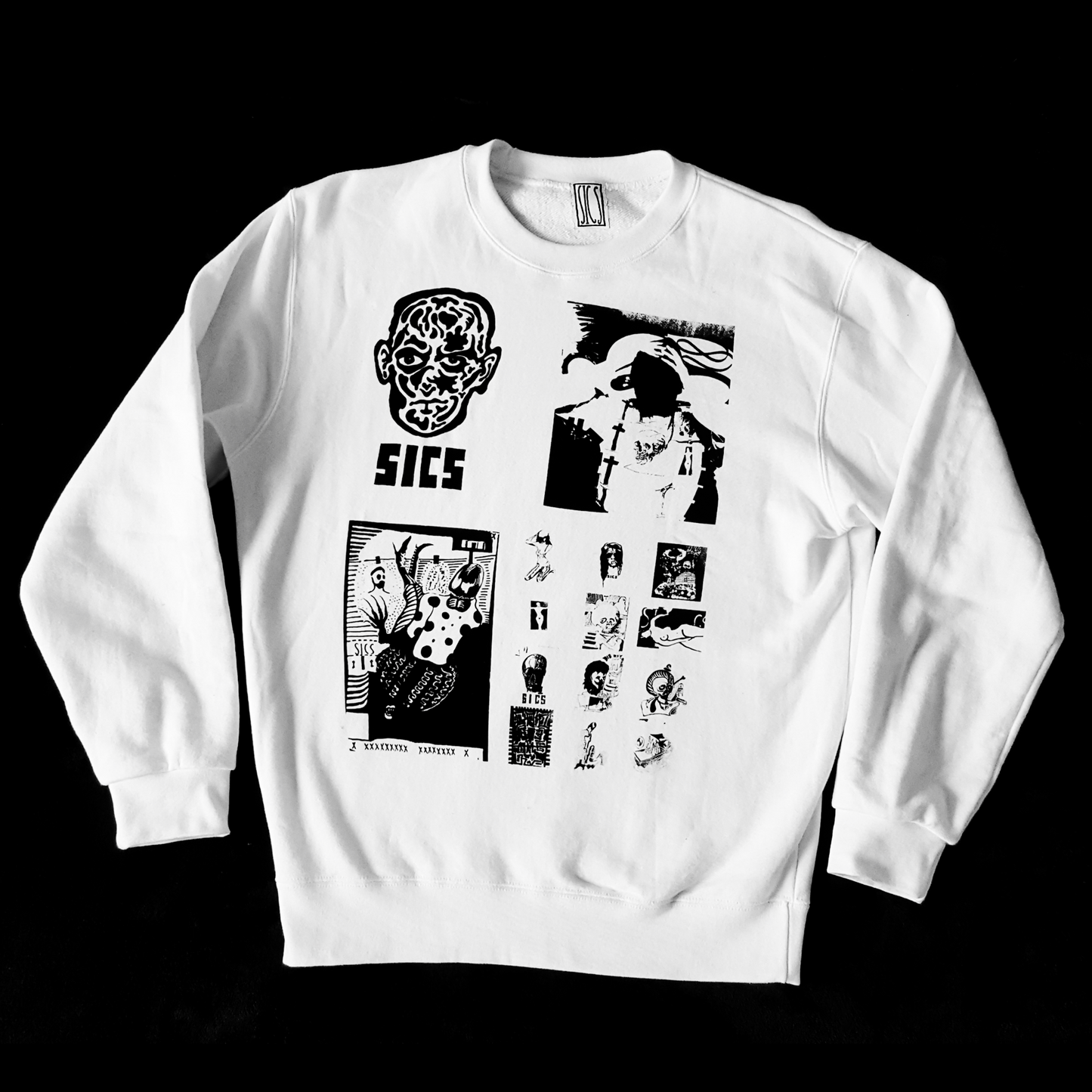 SICS - City Lab Ink - Unique Artwear - Unique Single Screen Print on white S Pullover with Original SICS Batch