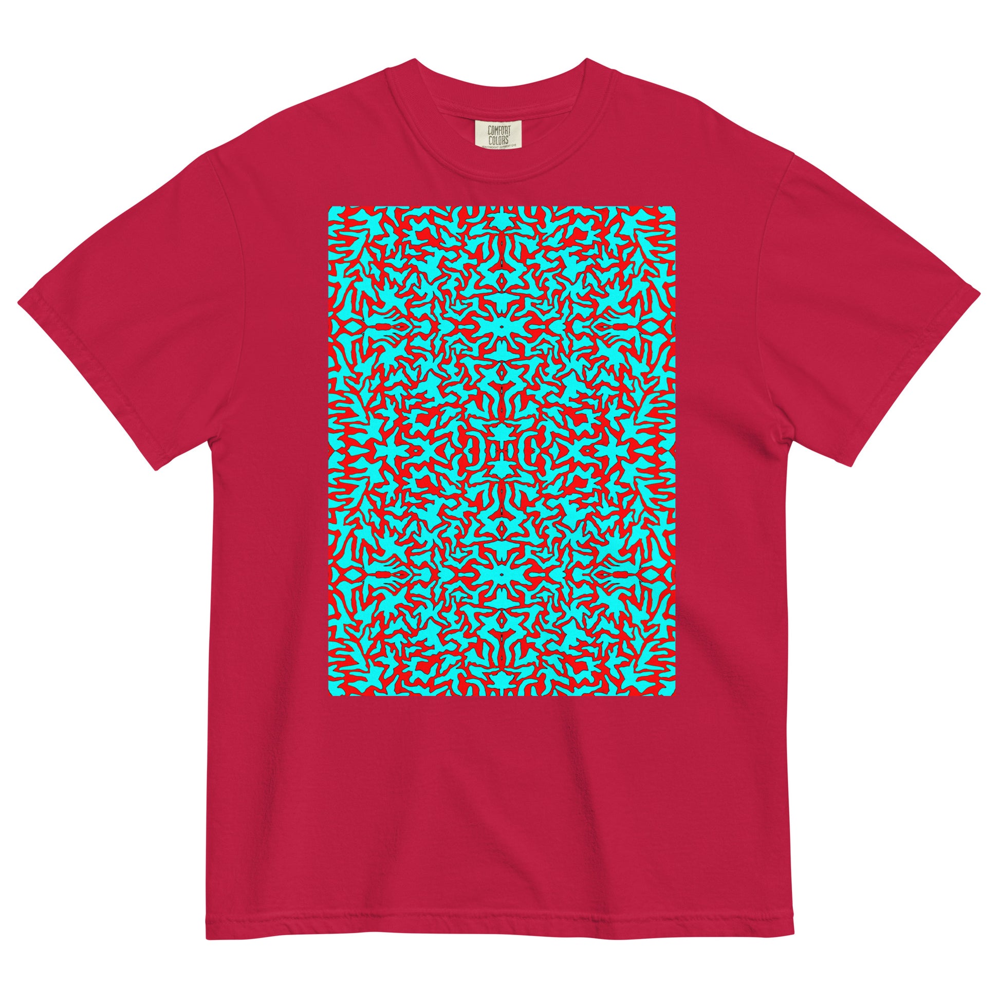 B. BATTERN, BBB Red T-Shirt Front, Blue Turkis Orange Pattern, Berlin Artist, Limited Edition Designer Collection, Fashion Label, Art Collection, baobabwod
