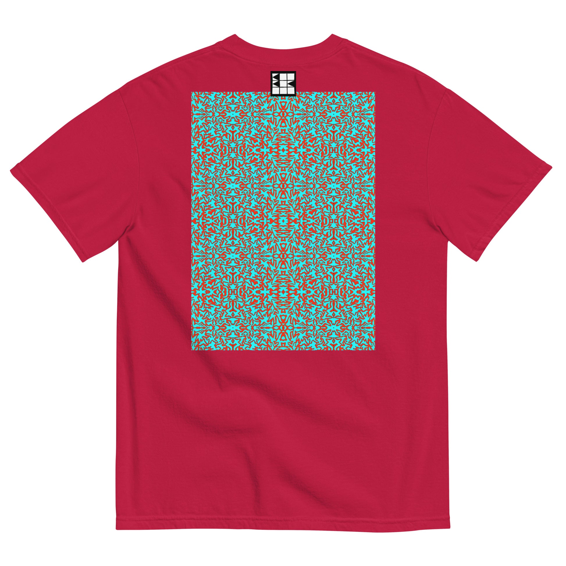 B. BATTERN, BBB Red T-Shirt Front, Blue Turkis Orange Pattern, Berlin Artist, Limited Edition Designer Collection, Fashion Label, Art Collection, baobabwod