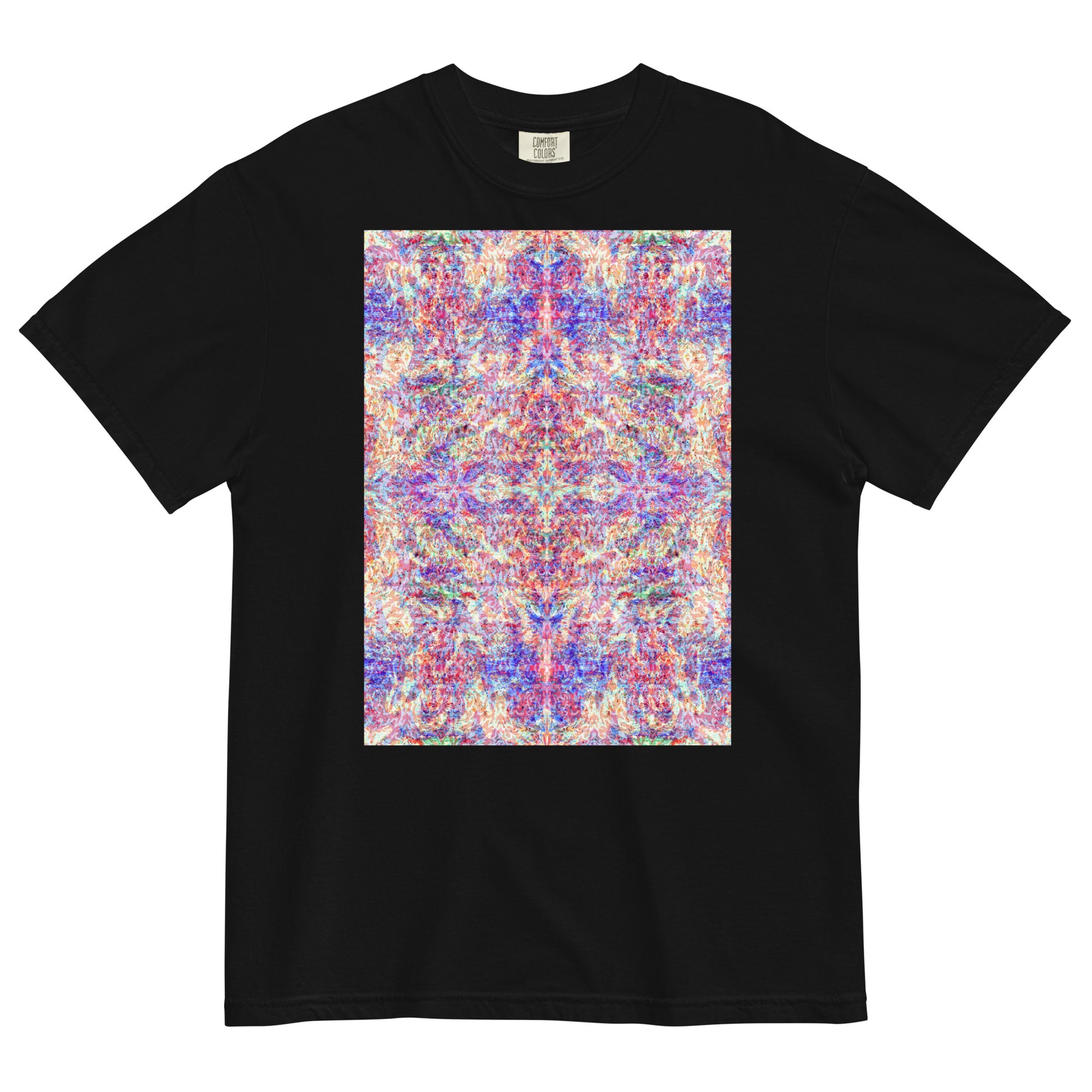 B. BATTERN, STRINGS IN SPACE, BBB Black T-Shirt Front, Colorful Pattern, Berlin Artist, Limited Edition Designer Collection, Fashion Label, Art Collection, baobabwod