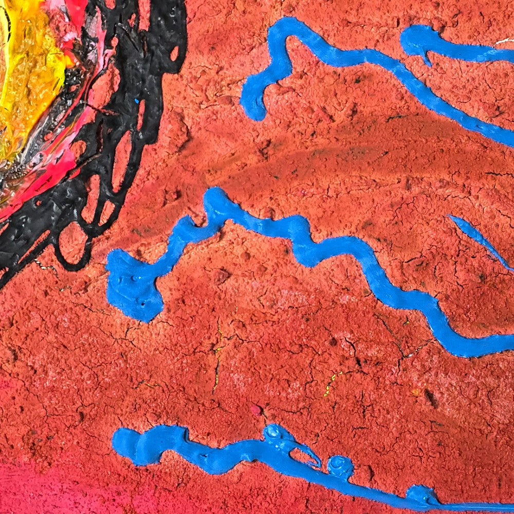 TAT 88 - 兆し (Emergence), baobabwod, 02 Exhibition, Artwork, Japanese Artist, Red Blue Painting, Black, Yellow, Original, Art Collection, baobabwod